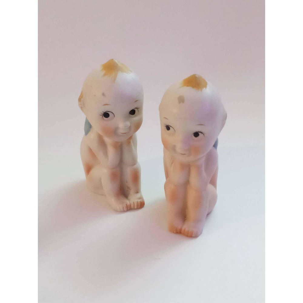 Vintage Kewpie Dolls Sitting Thinking Set of 2 Ceramic Figured (4e)